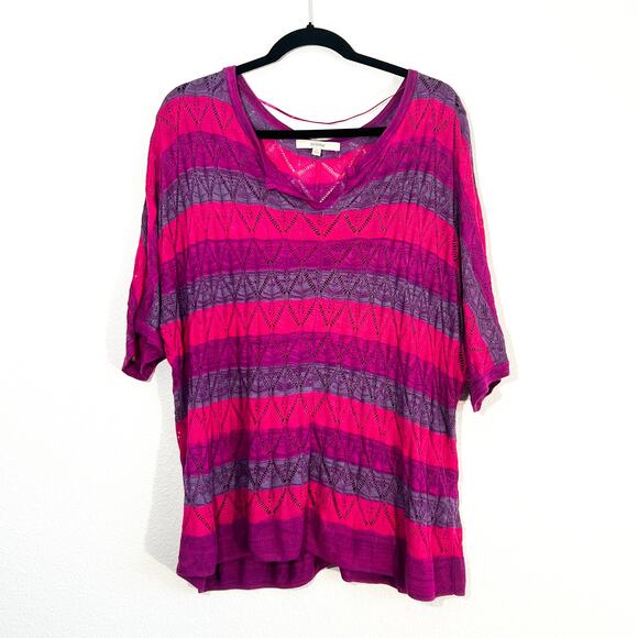 Sejour Striped Sweater Womens 2X Sheer Viscose Mature Casual Knit Lightweight - Picture 1 of 7